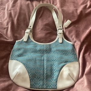 Vintage Coach Sm Hobo Micro C in French Blue with White Leather Chrome Hardware